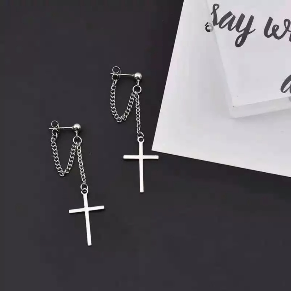 Cross Chain Pendant Earrings